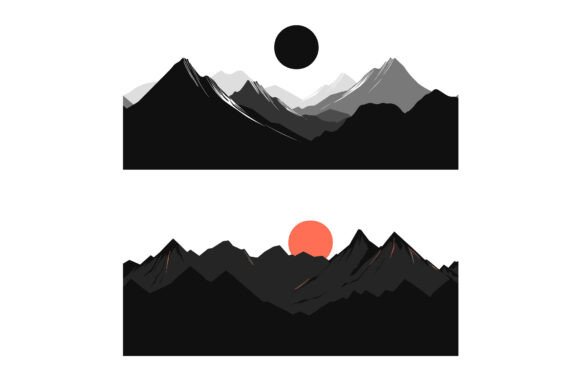 Mountain with Sun and River with Sun: Timeless Nature Motifs in AI EPS Illustration Collections