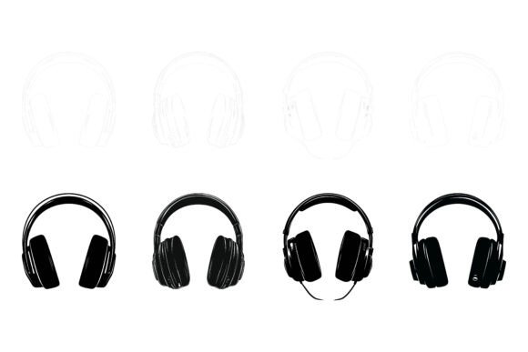Realistic Black Headphones: Premium Vector Illustrations