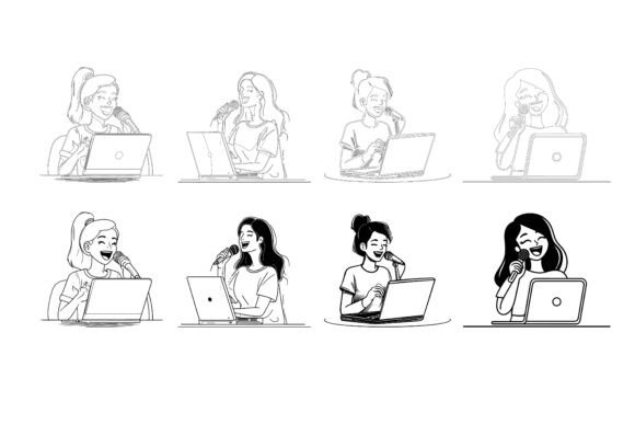 Welcome Illustration: Female with Laptop & Our AI EPS Collections